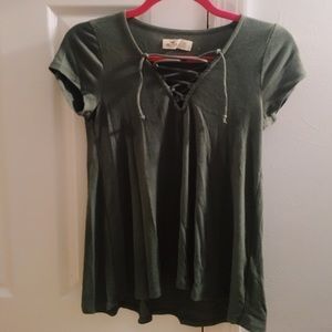 Hollister olive green tie up in the front T-shirt